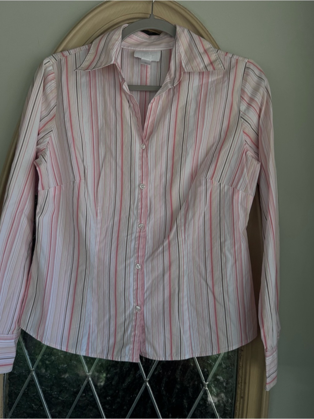 Ann Taylor LOFT Pink and White Striped Shirt